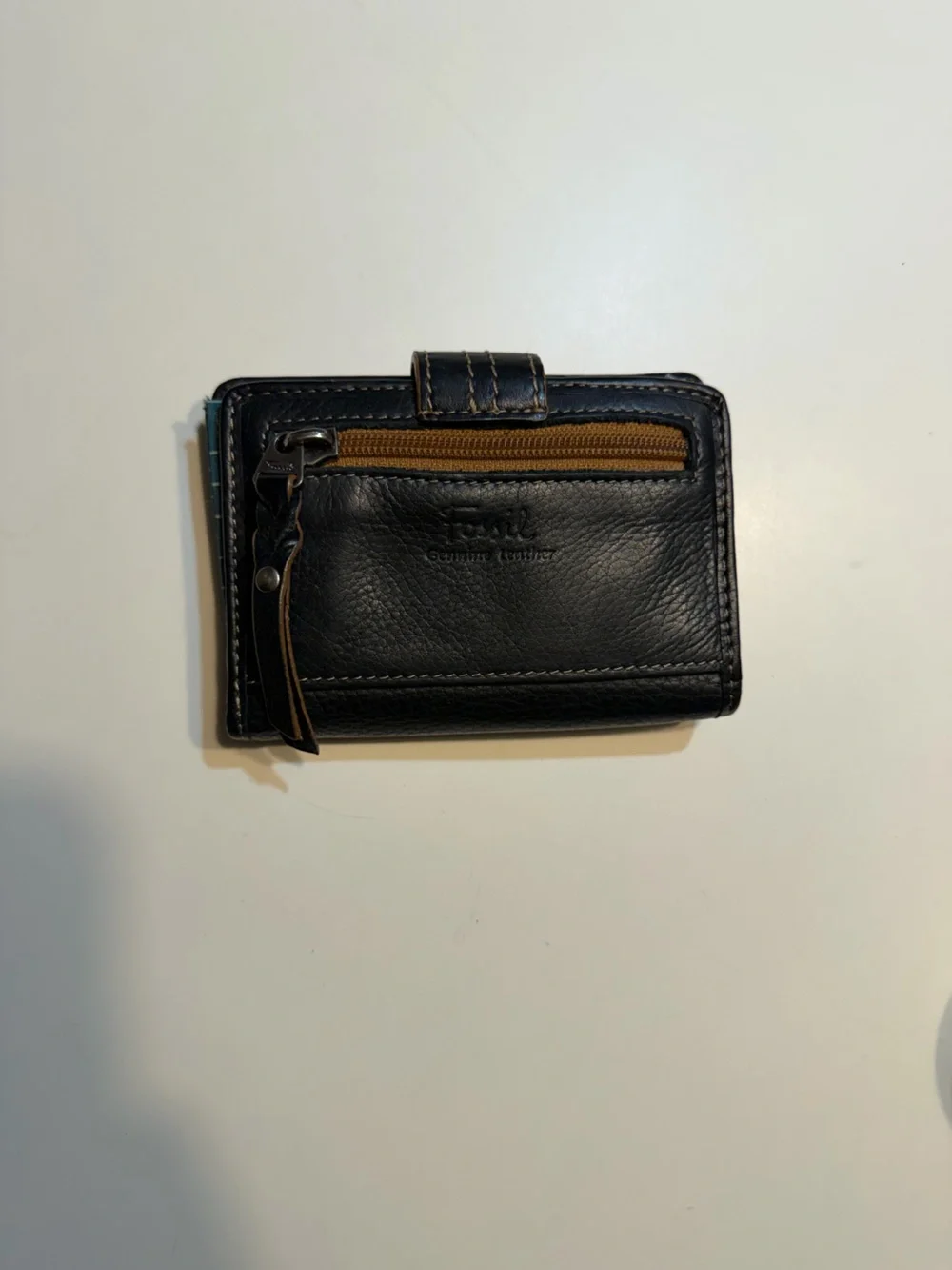 vintage Fossil black leather snap-closure wallet